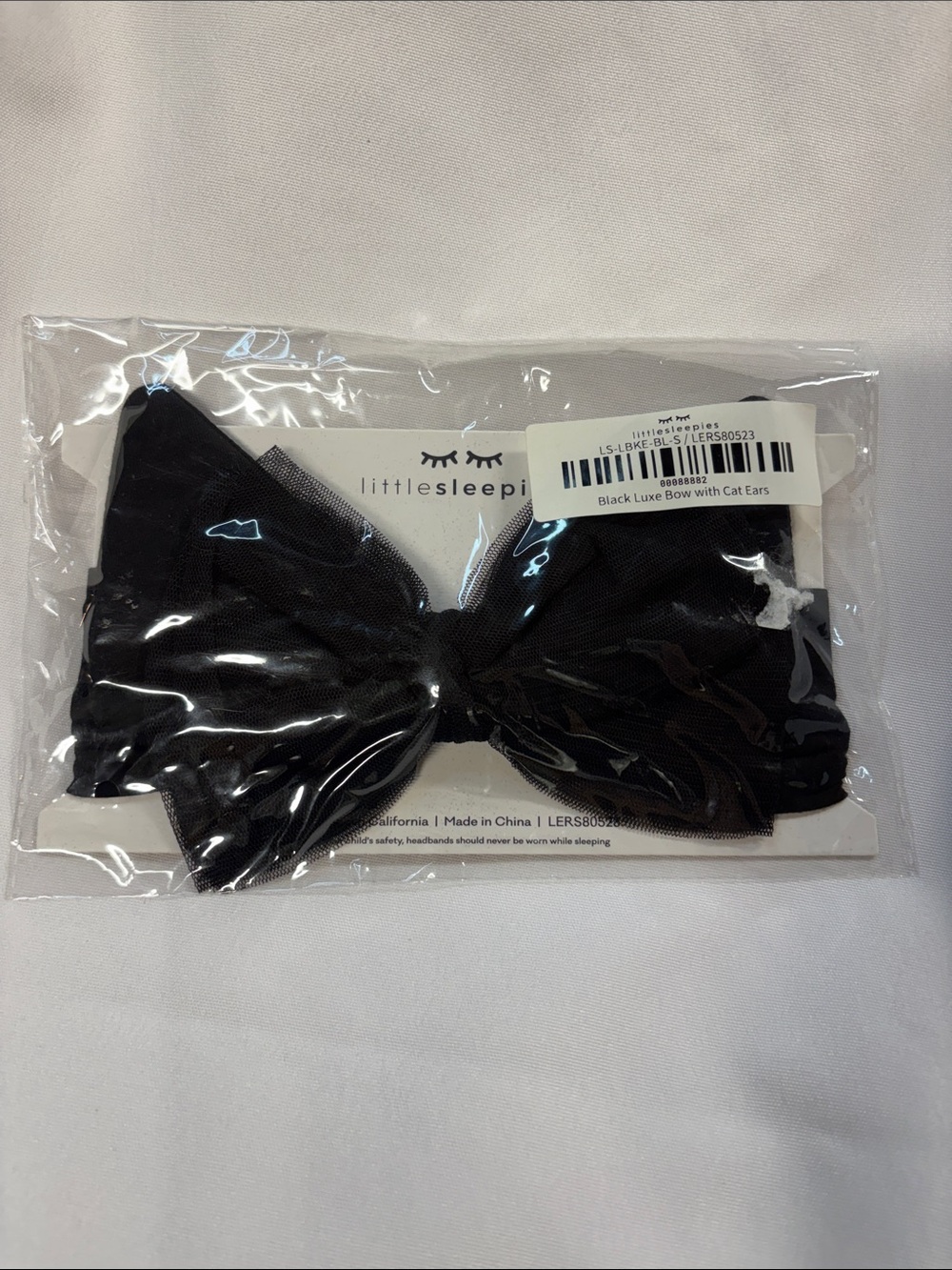 Little Sleepies Black Luxe Bow Headband with Cat Ear Accents